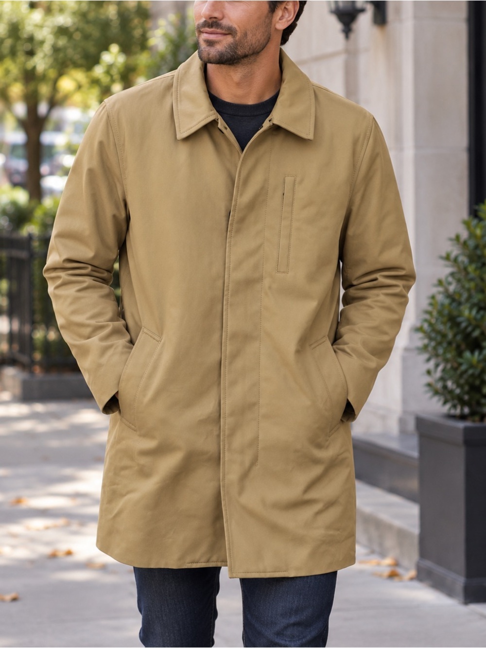 Banana Republic Modern Mac Men’s Car Coat Jacket Trench Size Medium Khaki Tan